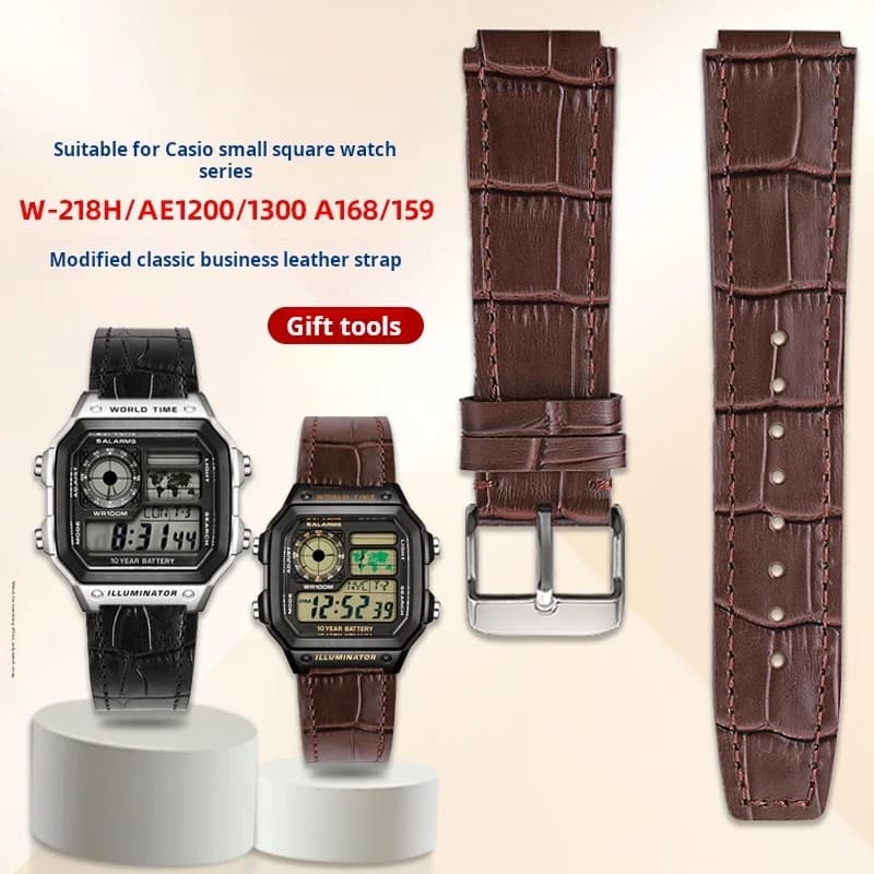 Per Casio piccolo blocco AE-1200 AE1300 A158W/A168 W-216H catena di orologi cinturino in morbida pelle di vacchetta AE1200 cinturino da uomo braccialetto 18mm