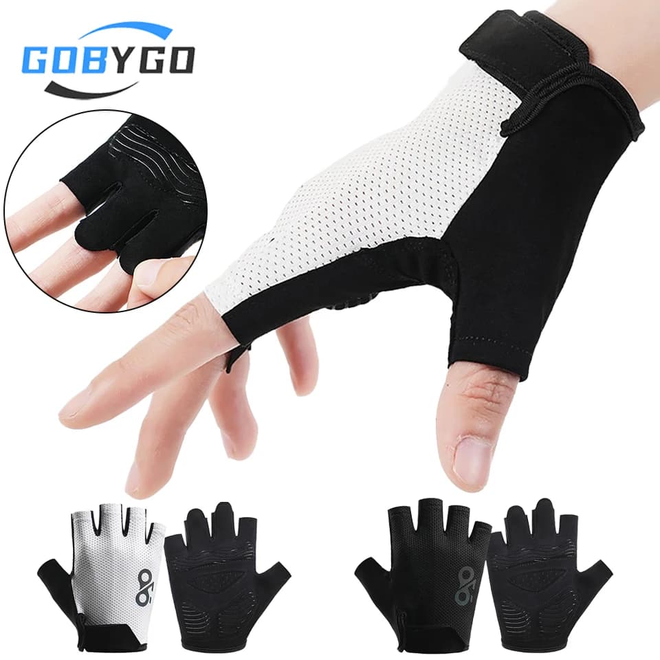 GOBYGO 1 paio di guanti estivi per equitazione, fitness all'aperto, mountain bike, guanti a mezze dita, traspiranti, antiscivolo, ammortizzanti, per uomo e donna