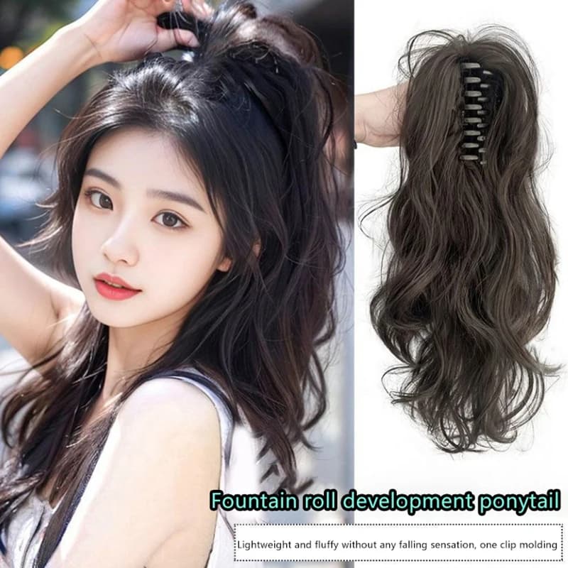 Extension per capelli sintetici a clip a forma di cascata da 35 cm, ricci, effetto naturale, per coda di cavallo alta e voluminosa, per aumentare lo styling