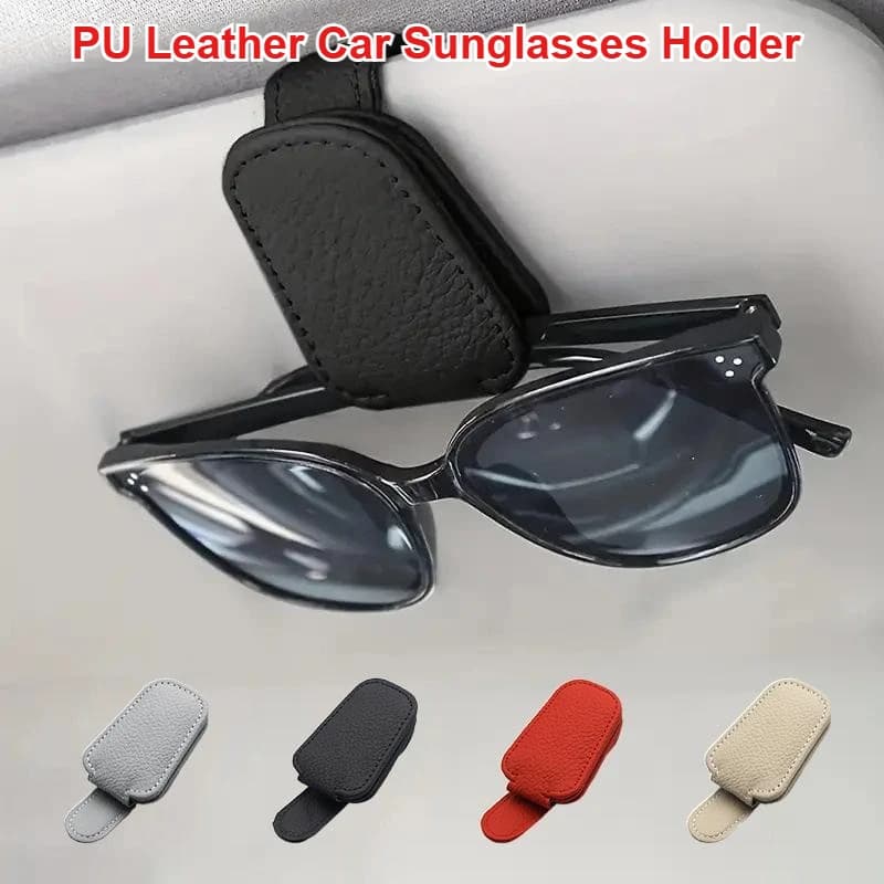 Portaocchiali da Sole per Auto in Pelle PU Effetto Litchi, Facile da Installare, Universale, Clip per Visiera Parasole con Chiusura Magnetica, Organizer