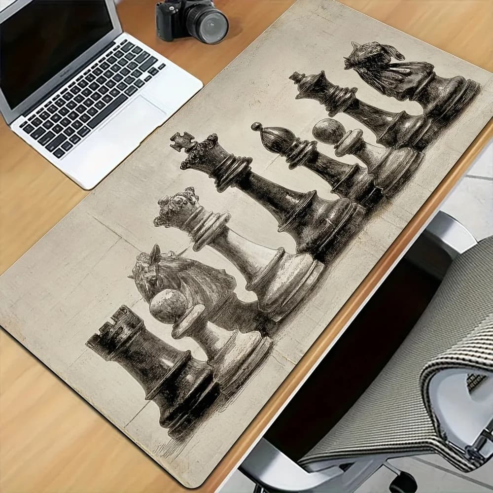 Tappetino da Scrivania Grande con Disegno Vintage di Pezzi degli Scacchi, Mousepad Esteso 90x40cm, Antiscivolo per Casa e Ufficio