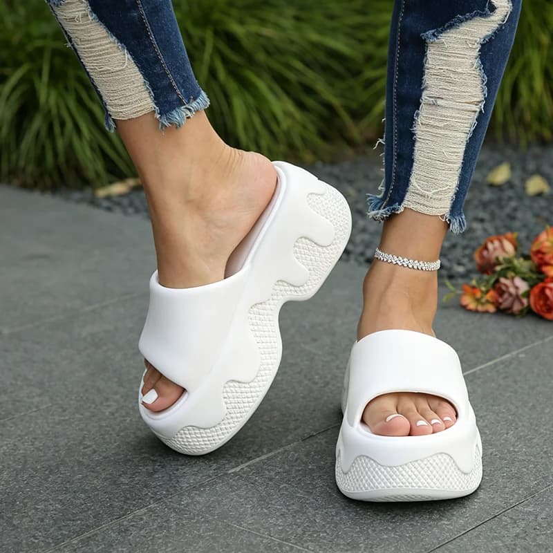 Chunky Platform Wedge Heels Slippers for Women Summer 2026 Ice Cream Super High Heeled Sandals Woman Light Weight EVA Slides Red