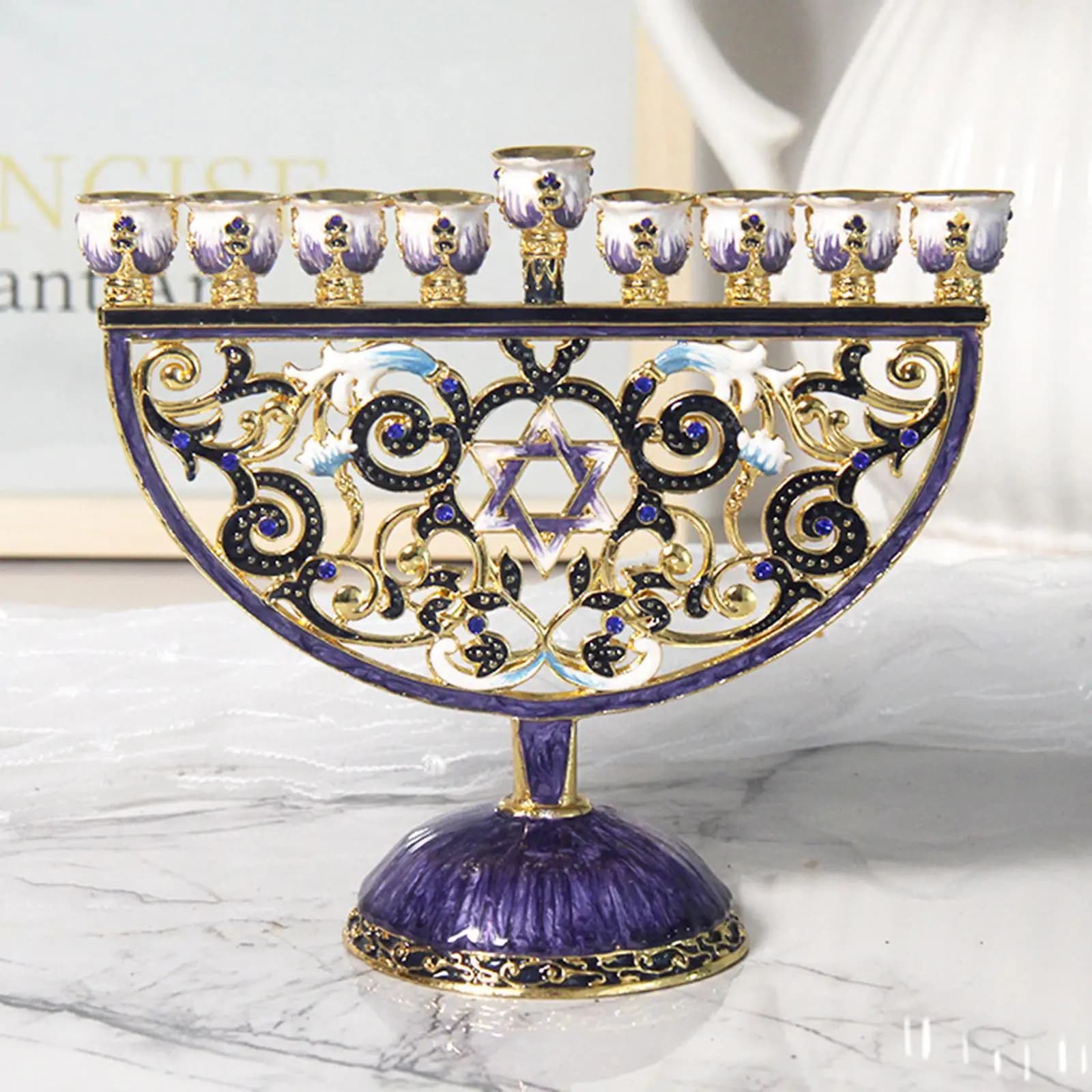 Menorah Candelabra Candle Holder Candlestick Hand Painted Home Decoration Party Festival Candleholder