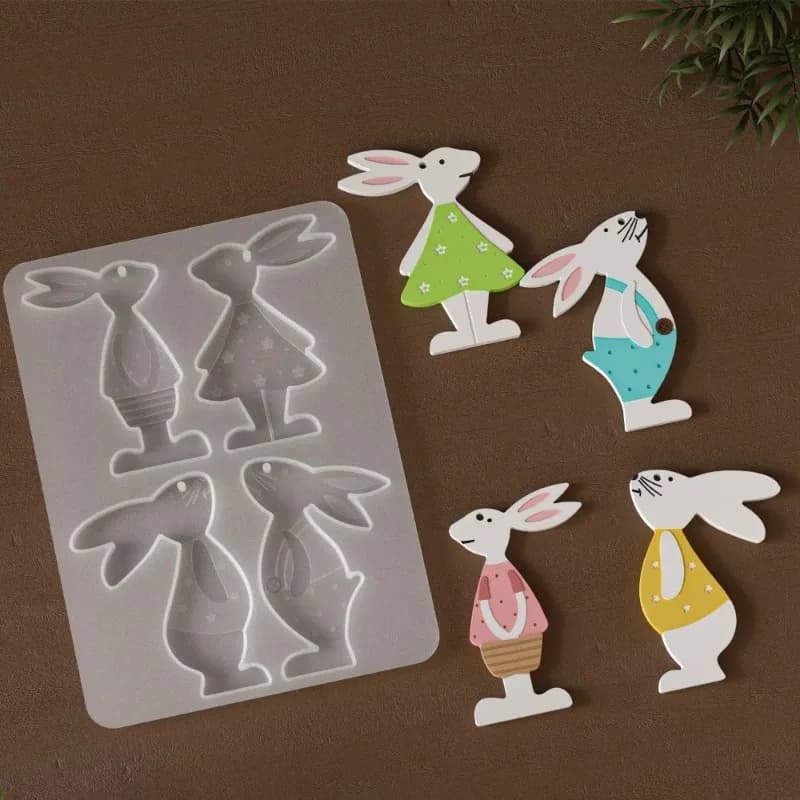 Stampo in silicone con motivo a coniglio, 1 pezzo, per etichette pasquali fai da te, portachiavi e ornamenti in gesso, cemento e resina epossidica