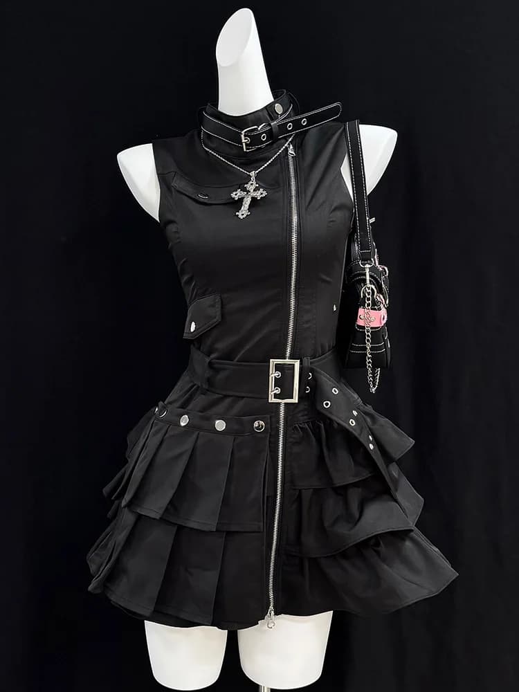 Original Vintage Black Dress Women's Elegant Small Audience Design Gothic Style Skirt Polyester Fiber Summer A-Line Dress