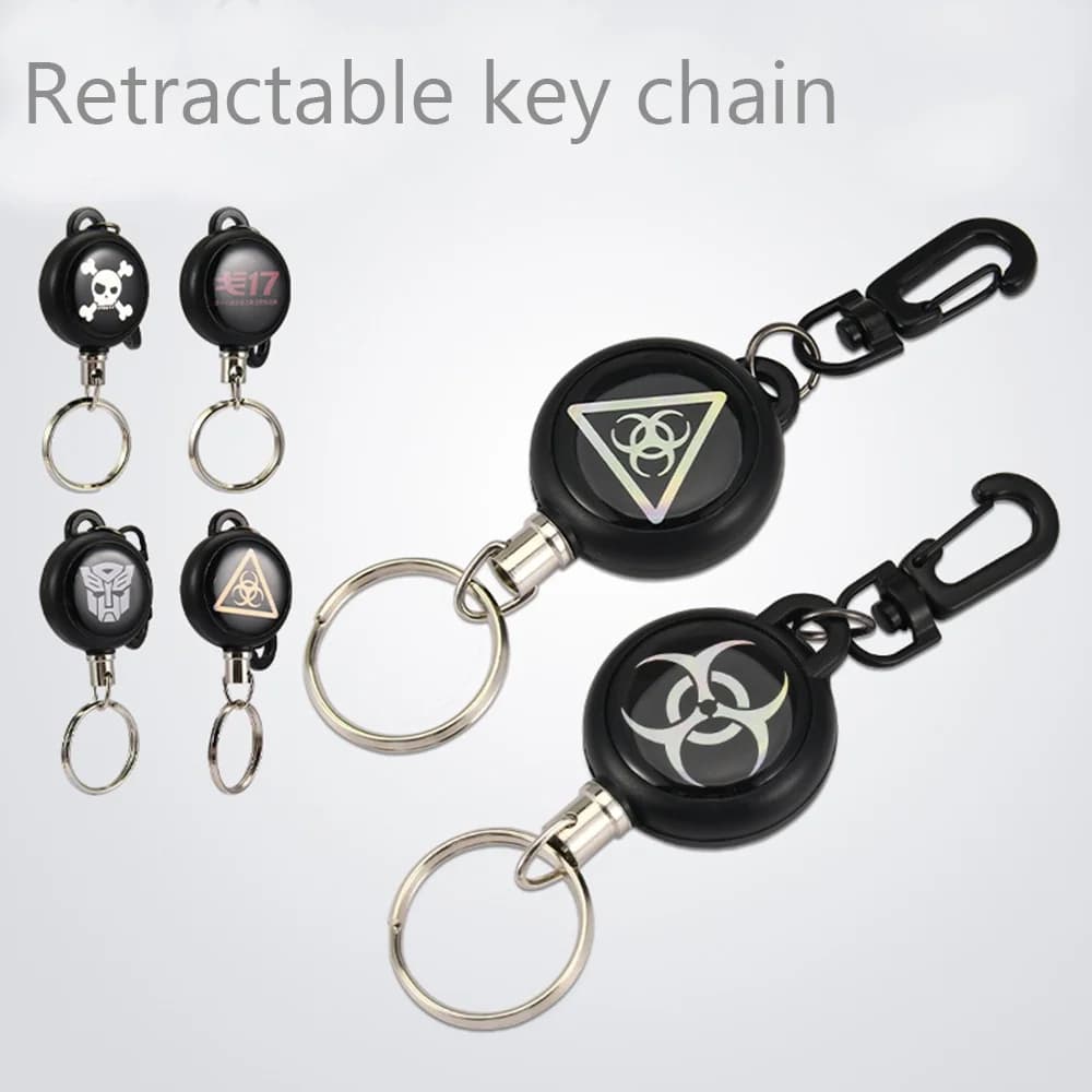Anti-theft metal elastic keyring with easy-to-ring buckle Sports retractable keychain Anti-smarriage Key accessory Outdoor skull ring