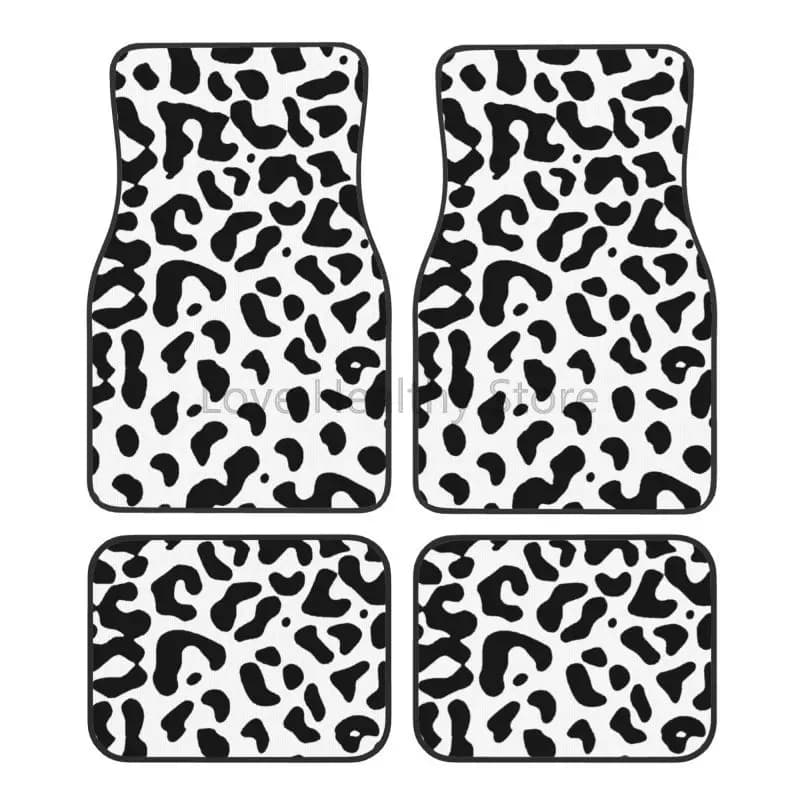 Tappetini per auto con stampa leopardata bianca Set di 4 pezzi Tappetini per auto Tappetini anteriori e posteriori con supporto in gomma antiscivolo Accessori auto