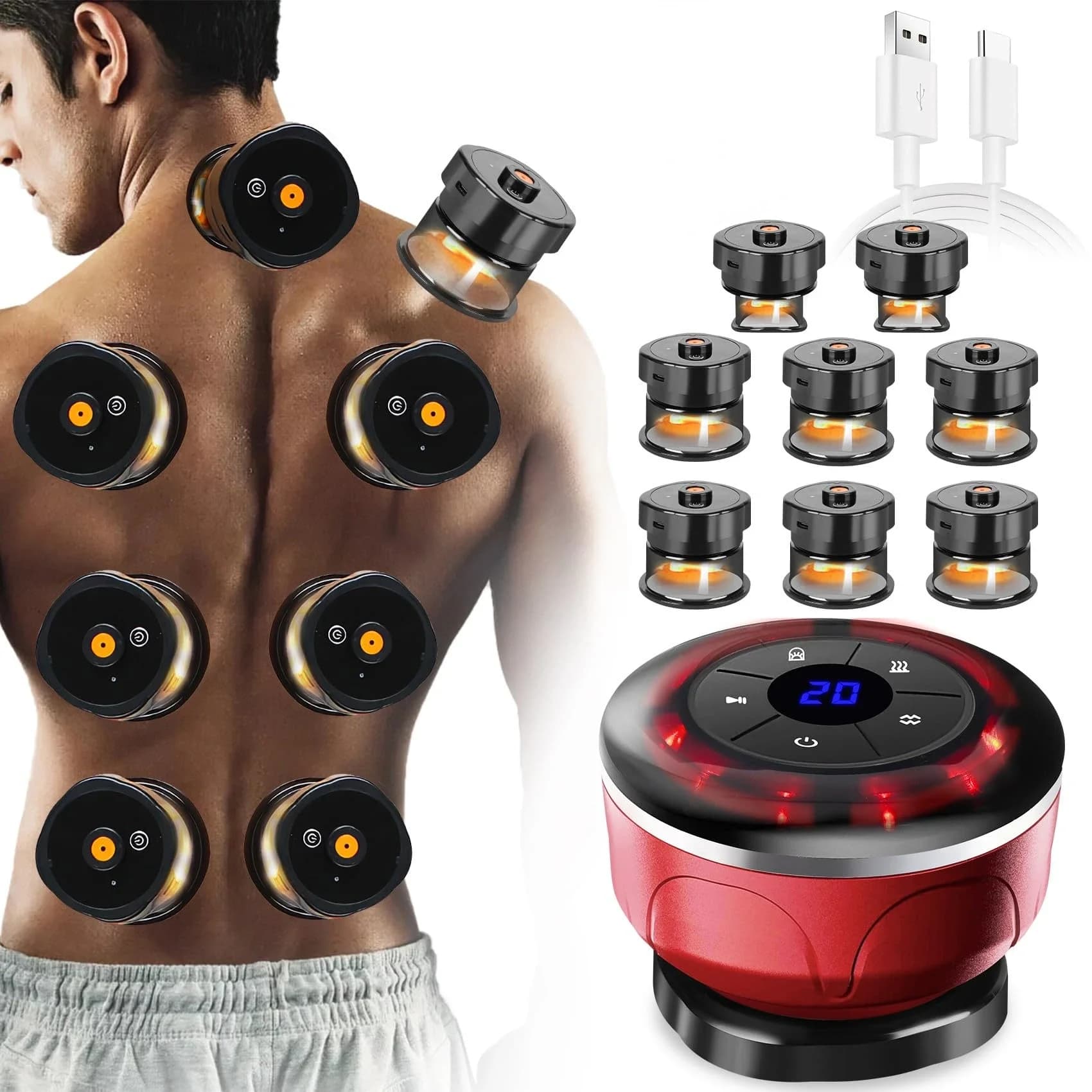 8 Cups Electric Cupping Massager Gua Sha Vacuum Suction Cups Ems Anti Cellulite Magnet Therapy Scraping Fat Burner Body Massager