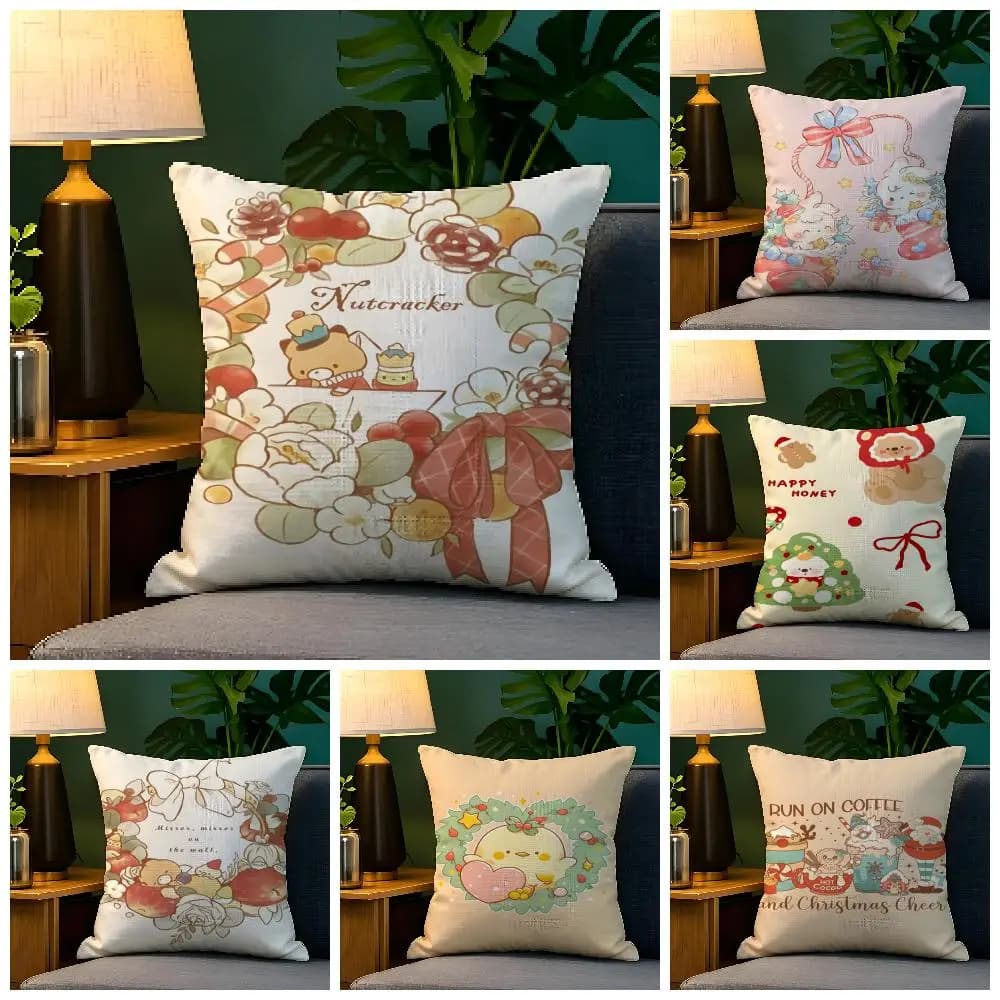 Decorazioni con illustrazioni mini carine, 1 federa per cuscino in lino naturale, decorazione bifacciale, federa per divano, decorazioni per la casa