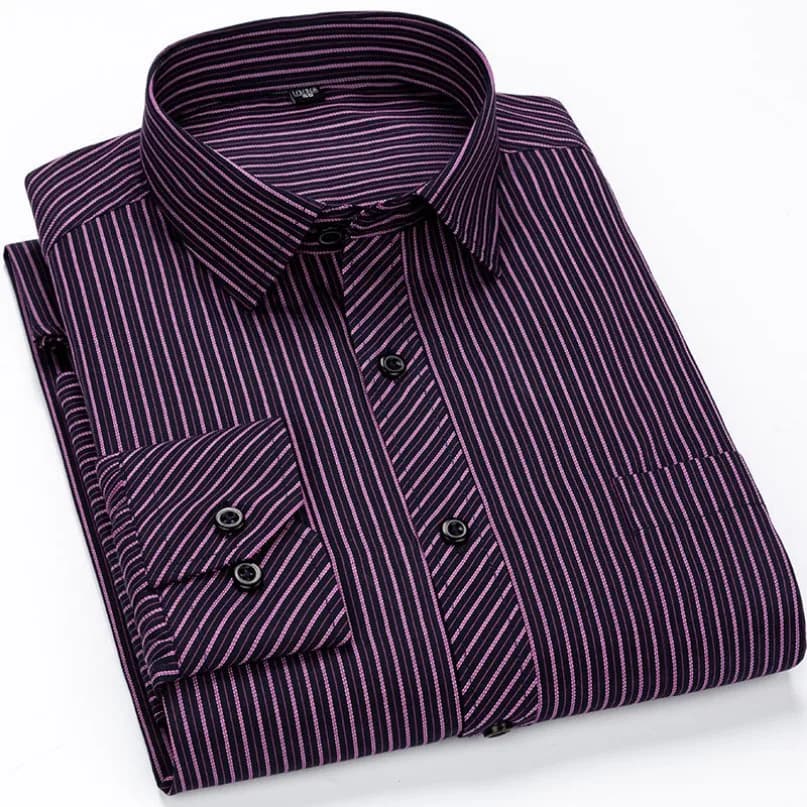 Camicia da uomo a maniche lunghe classica a righe scozzese a righe a maniche lunghe da uomo camicie di base da lavoro formali con tasca a toppa singola