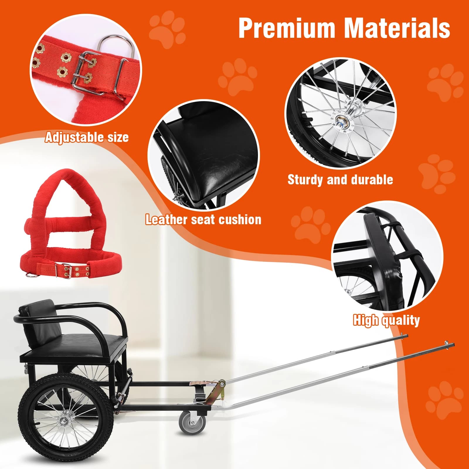 Carrello trainabile per cani per il trasporto di persone, passeggino per animali domestici con sedile, 40-60 kg, doppio freno