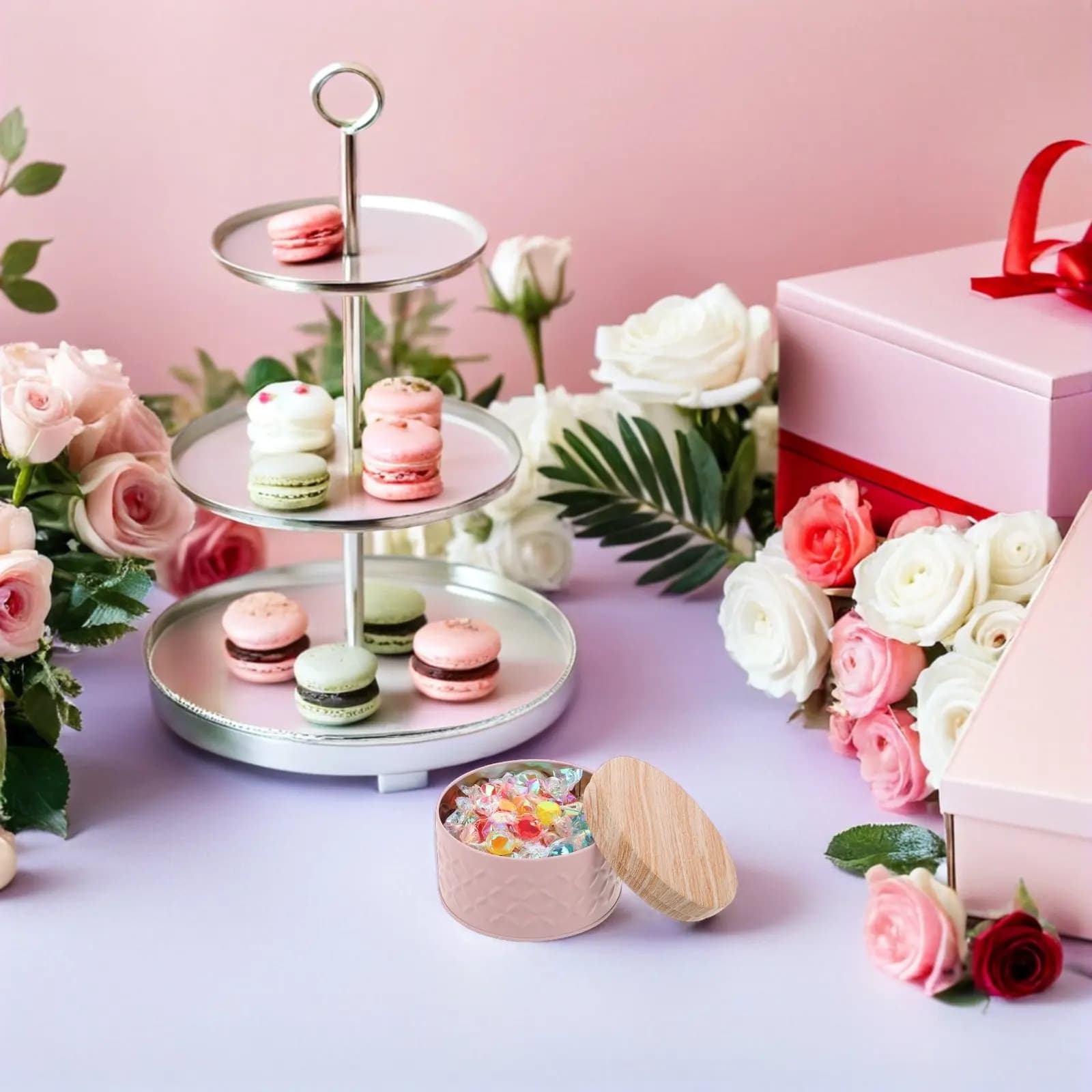 2 Pezzi Scatole Rotonde per Torte, Piccole Lattine in Metallo per Biscotti, Contenitori Ermetici Decorativi per Alimenti, Barattoli per Snack Festivi