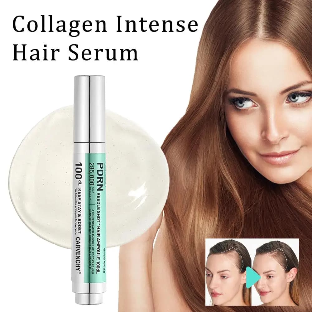 PDRN Needle Shot Care Salmon Collagen Hair Serum, repairs frizzy hair with double tips, nutrient balm without rinsing