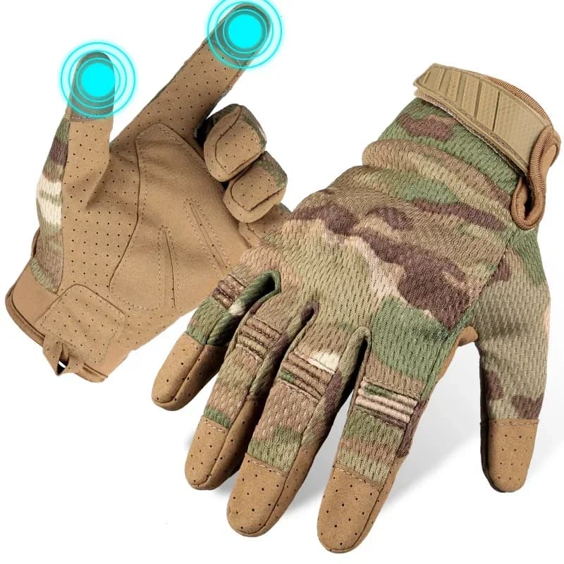 Guanti Tattici Traspiranti Mimetici per Forze Speciali, Protezione per Moto, Touch Screen, Dita Intere