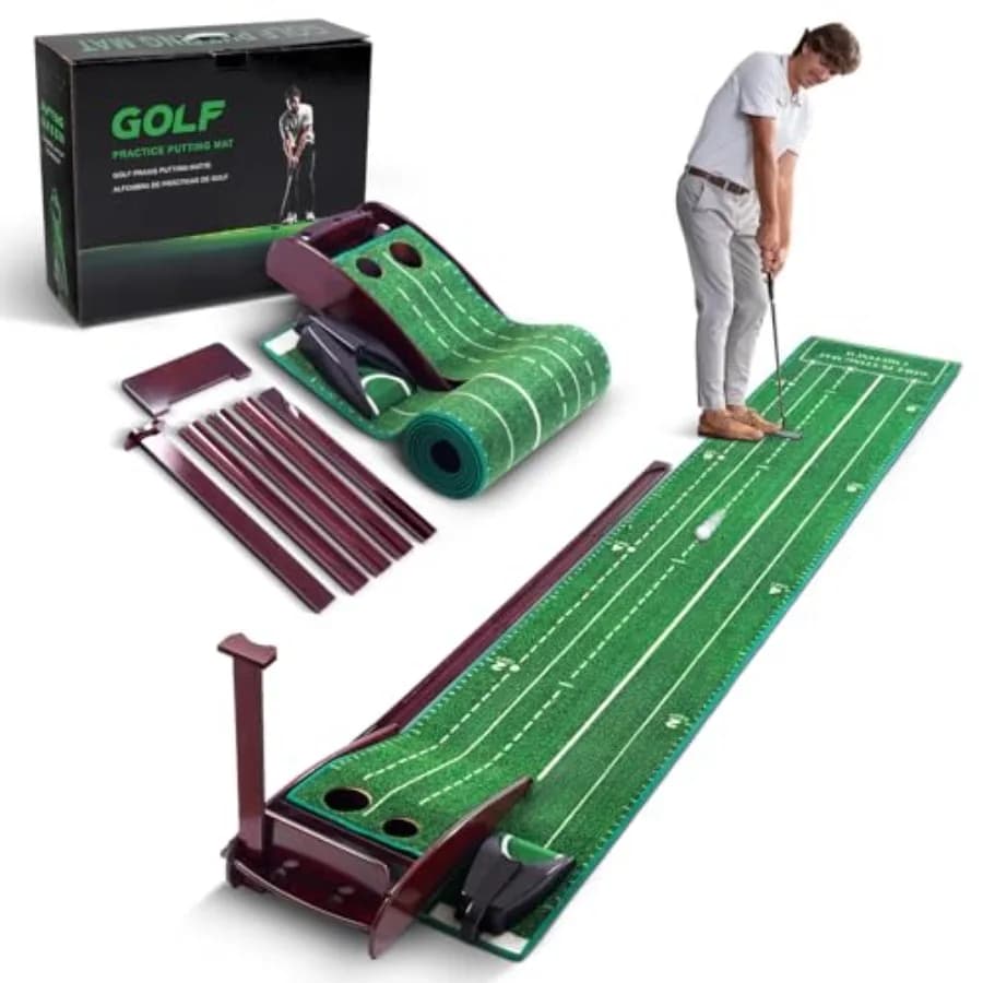 Tappeto da Golf per Interni - Tappetino da Putting con Macchina di Ritorno Automatico della Palla, Attrezzatura per Allenamento Mini Golf a Casa