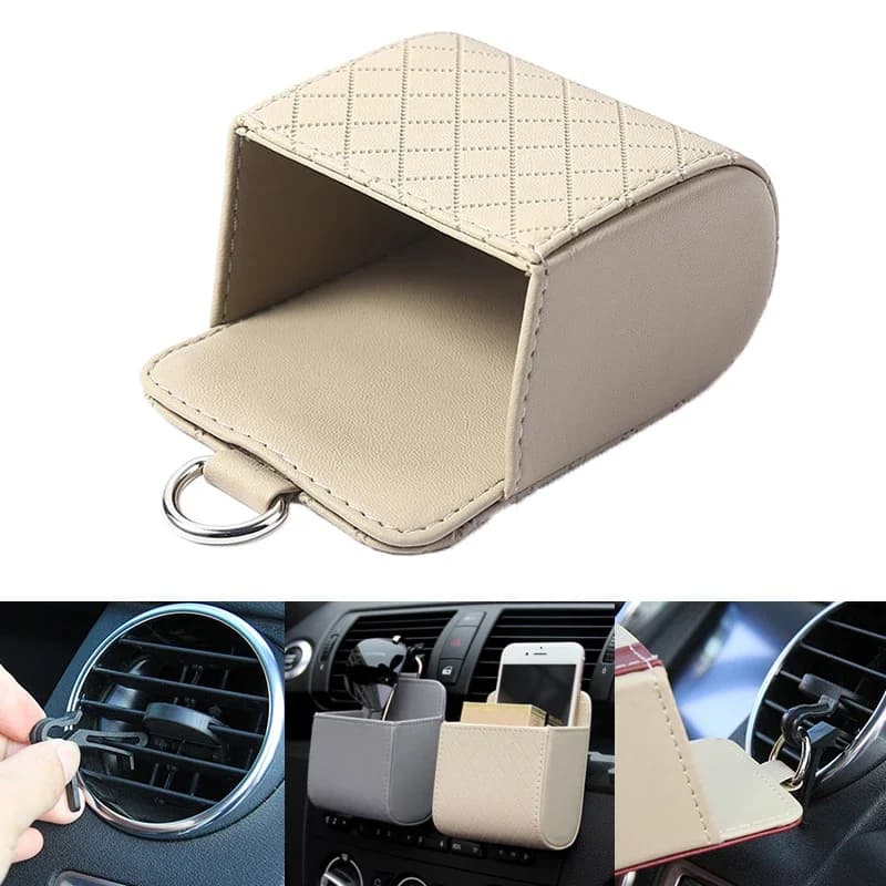 Supporto per telefono per auto Supporto per presa d'aria Scatola portaoggetti sospesa Borsa per cellulare per auto Borsa per organizer per occhiali in pelle PU Supporto per la casa