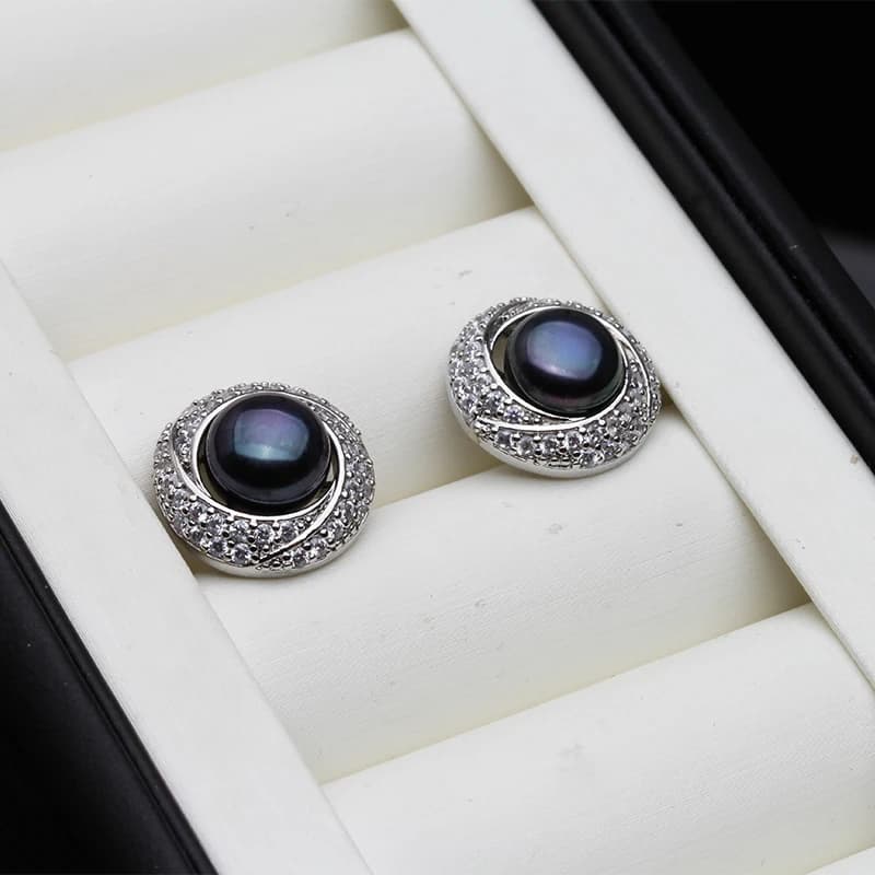925 Silver Earrings with Natural Black Pearls for Women, Fashionable Freshwater Pearls Earrings, Christmas Gift for Mother