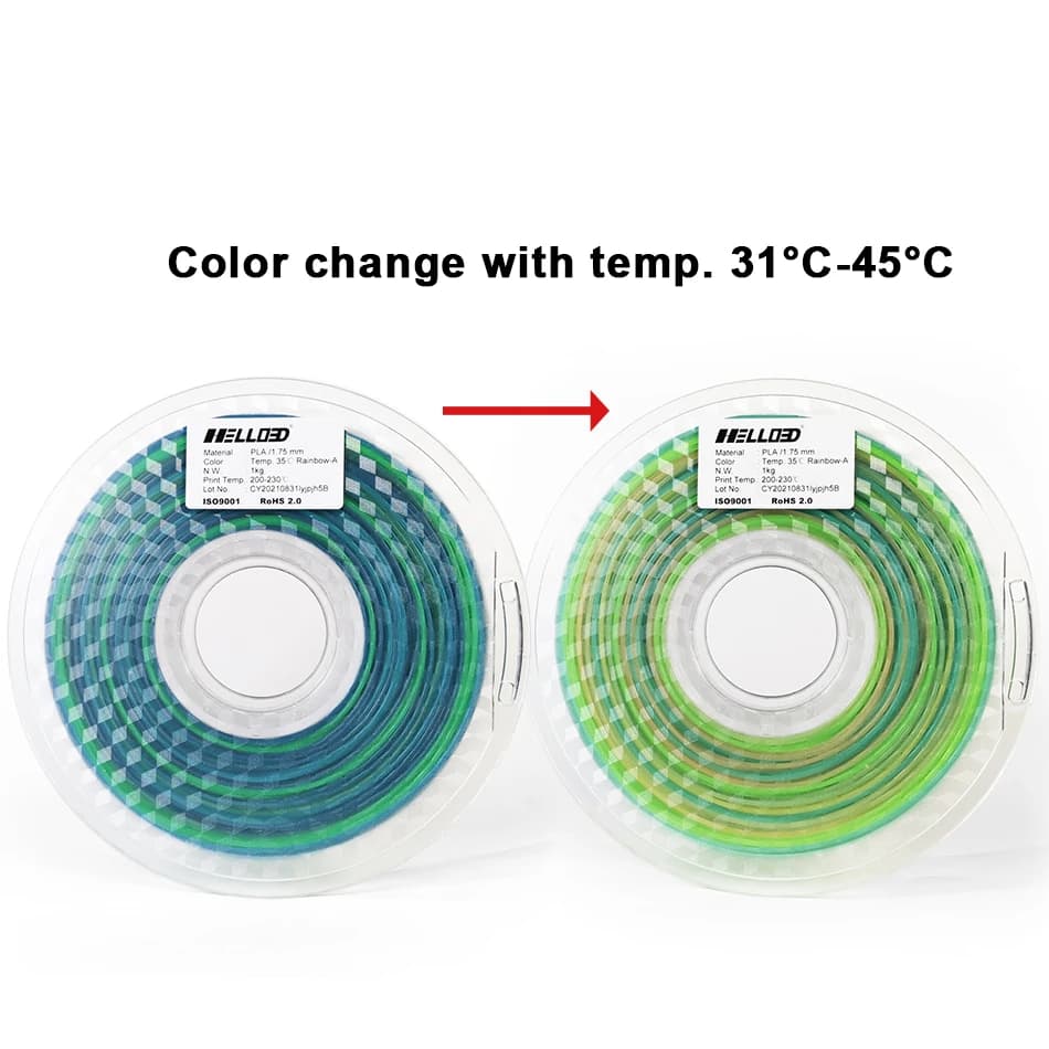3D Printer Filament PLA changes color with temperature 31-45 degrees rain from purple to green pink to yellow 1.75mm for 3D printing