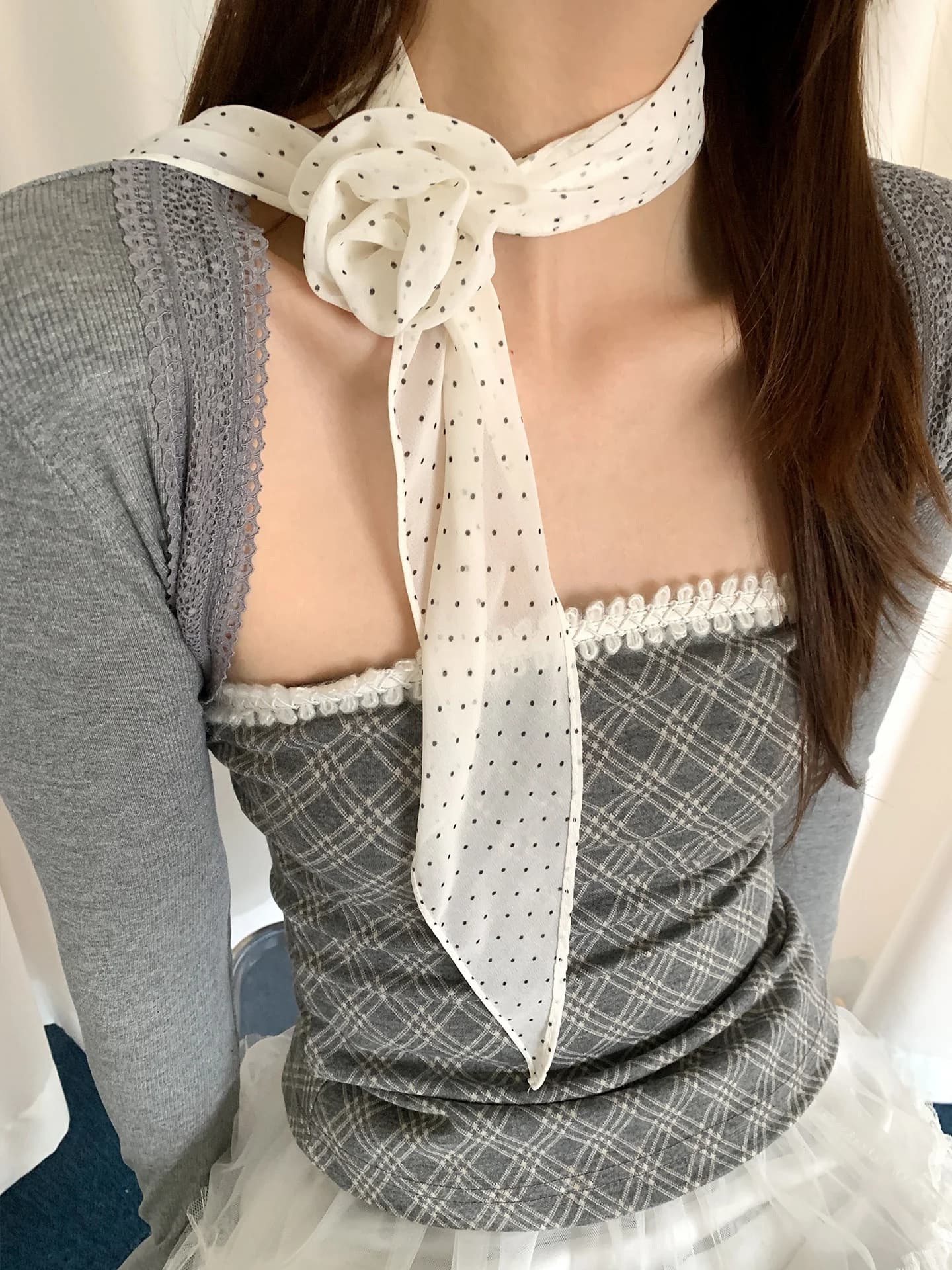 Spring New Style Women's Floral Silk Scarf Thin Bow Necktie Korean Style Small Decorative Shawl Trendy Headwear Accessory