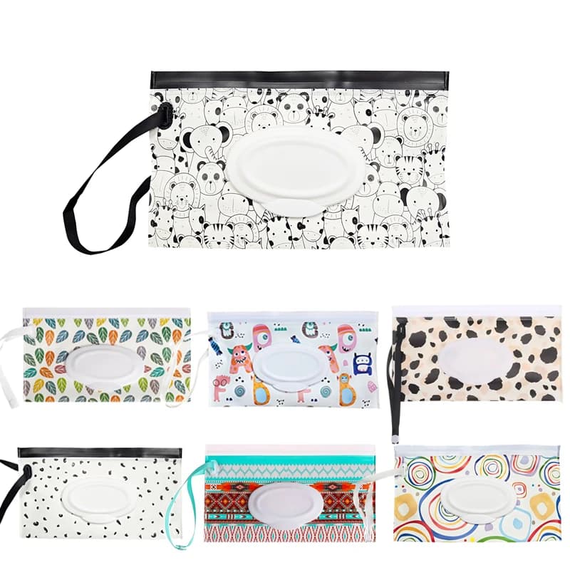 EVA Baby Wet Wipes Storage Bag Carrying Case Reusable Useful Snap-Strap Paper Cosmetic Pouch Tissue Box Stroller Hanging Bag