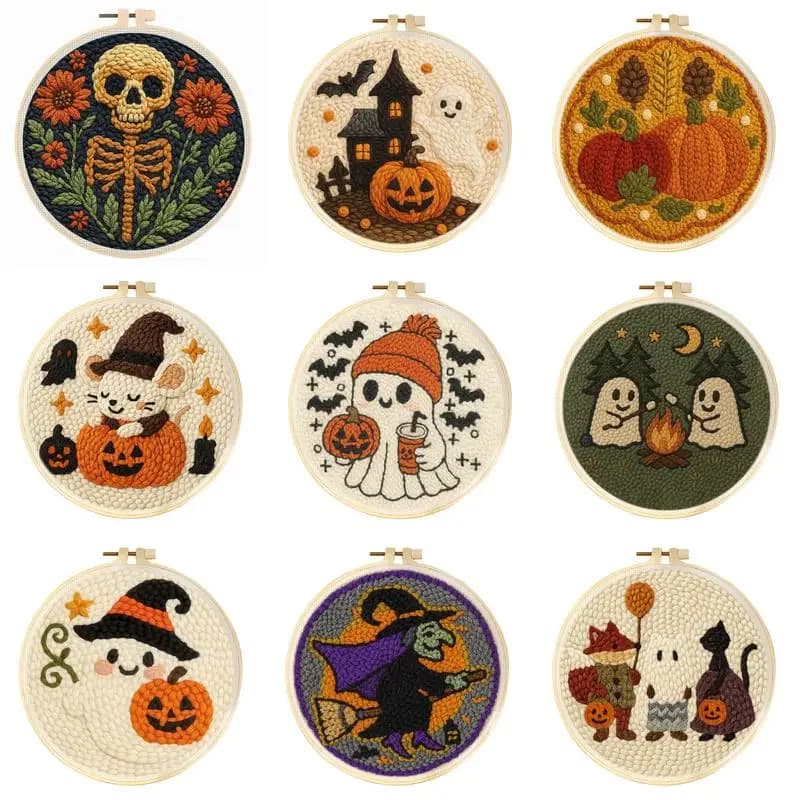 Punch Needle Kit Ghost Pumpkin Creative Punch Needle Embroidery Starter Set For Adults Beginner Craft Kits Halloween Decor