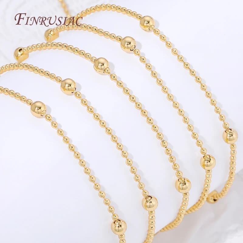 Catene di perline in ottone placcato oro 18 carati per la creazione di gioielli, accessori per collane e bracciali fai da te, catene all'ingrosso, componenti per catene.