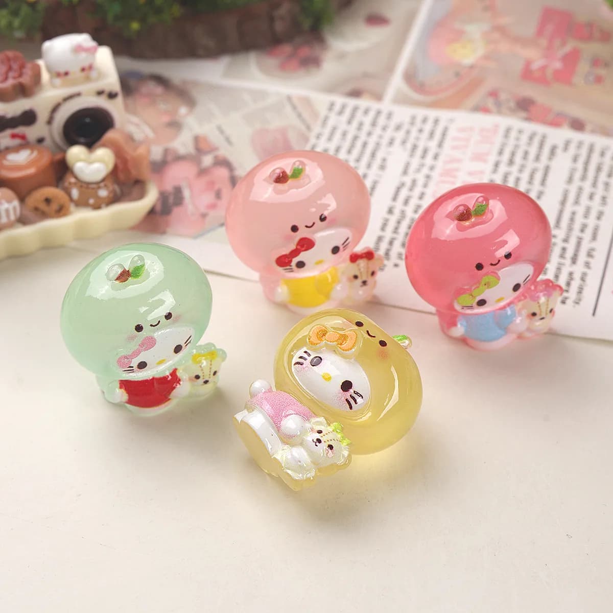 8/24PCS DIY resin accessories three-dimensional luminous Hello Kitty apple head hair clip shoe buckle keychain pendant