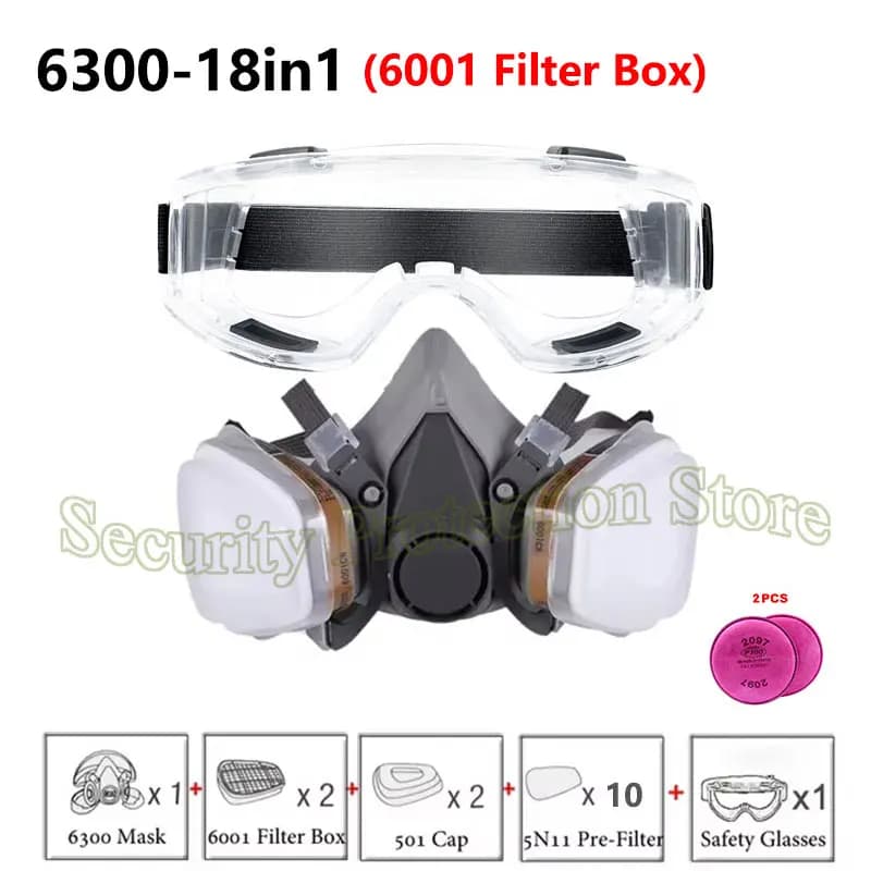 6300 Maschera antigas antipolvere con filtro 6001/6006/occhiali di sicurezza Respiratore antigas a mezza faccia per verniciatura a spruzzo Lucidatura Sicurezza sul lavoro