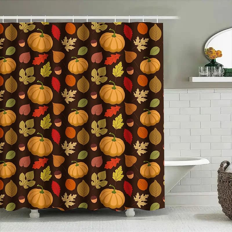Tuniu Autunno Foglie Modello Zucca Tenda da doccia Decorativa Fondale in tessuto per bagno