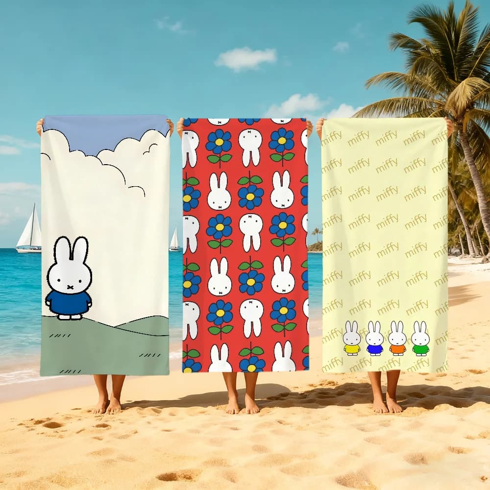 M-miffy-y simpatico asciugamano da spiaggia con cartoni animati, asciugamani morbidi ad asciugatura rapida, regalo per viaggi, palestra, doccia, campeggio, sport
