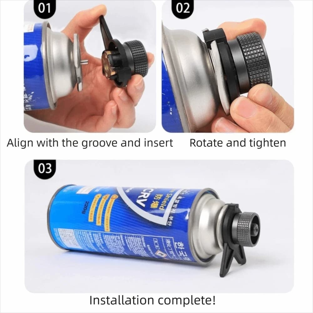 Adapters for gas charging included Support Adapter for universal professional container Adapter for portable compact camping stove Barbecue equipment