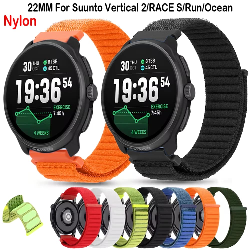 Cinturino in nylon da 22 mm per Suunto Vertical 2/RACE S/Run/Ocean, cinturino di ricambio lavabile super morbido per Suunto 5 9 Peak Pro.