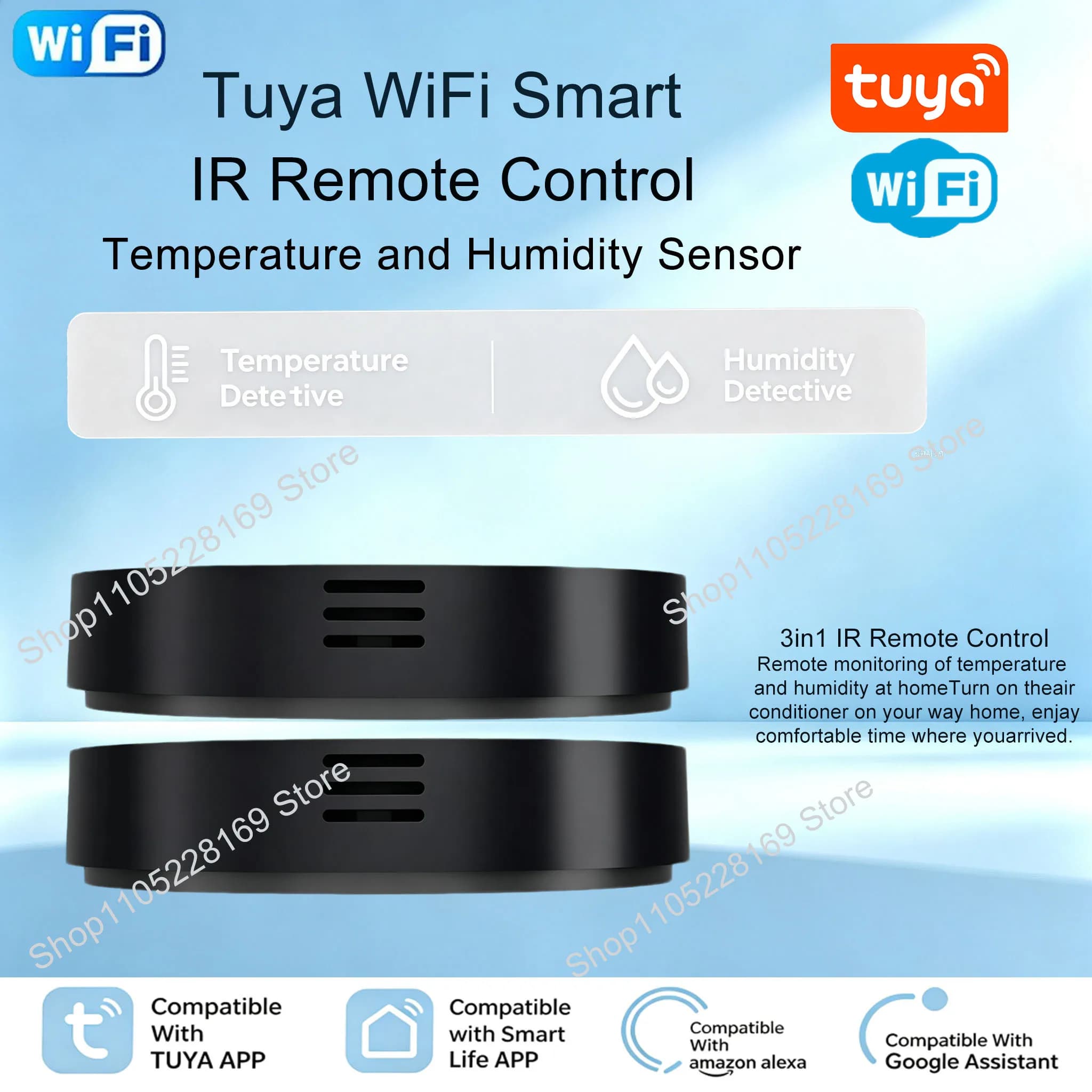 Tuya WiFi 3-in-1 IR Remote with Temp Humidity Sensor Universal Infrared Controller for AC TV DVD Support Alexa Google Assistant