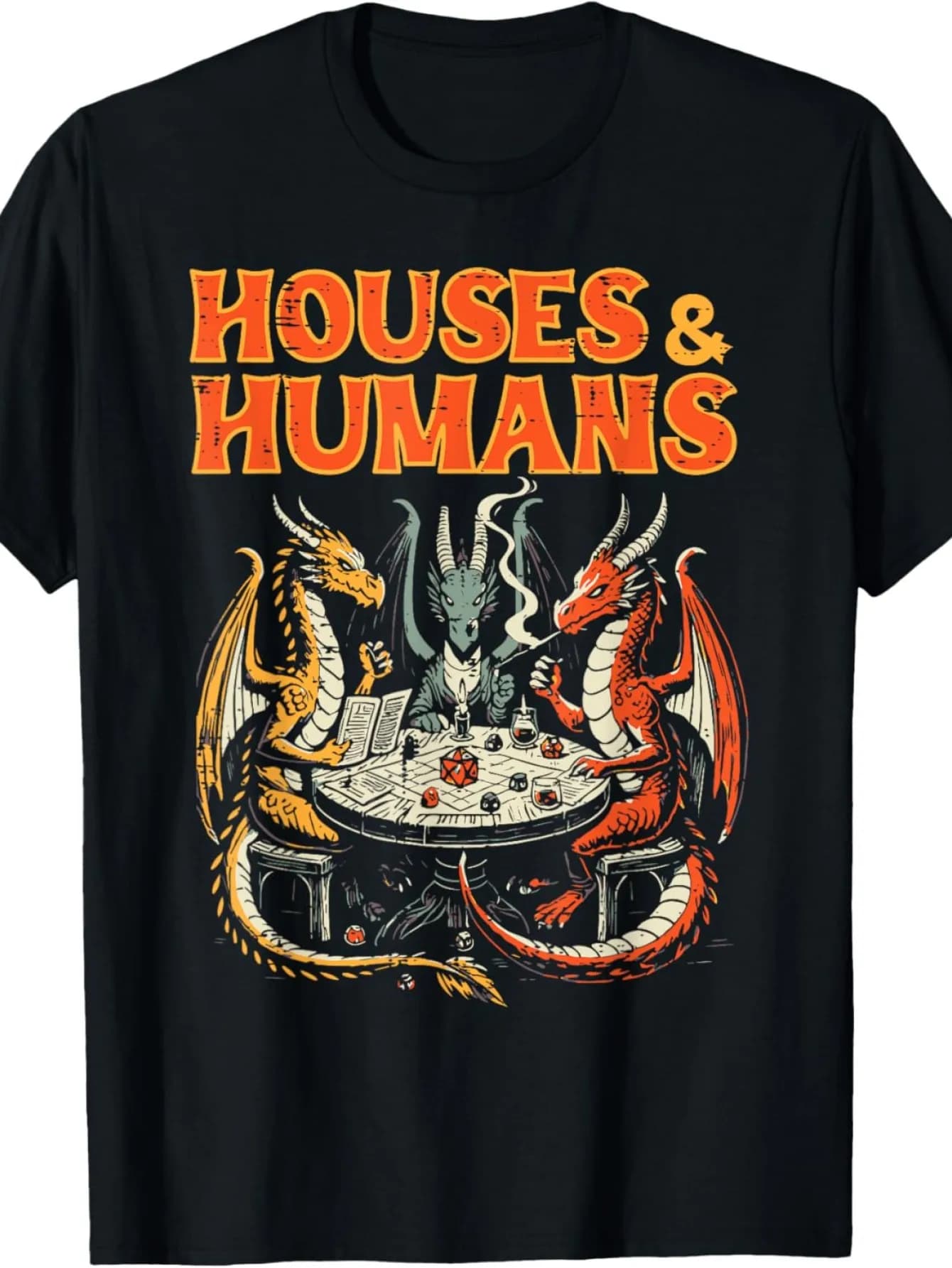 Divertimento T-shirt da uomo ispirata a "Dungeons and Dragons". Top per giocatori di parodia di case e esseri umani con draghi e maghi