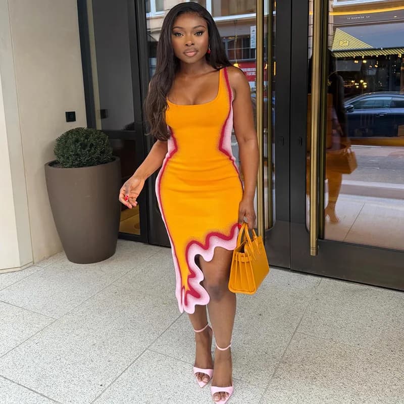 Dashiki African Dresses for Women Summer Fashion Sleeveless Polyester Gold Light Blue Party Evening Midi Dress Ankara Dresses