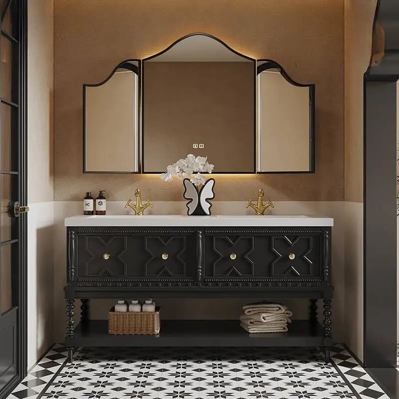 Mobiletto da bagno nero moderno rustico Mobiletto da bagno classico in legno stretto giapponese salvaspazio Meuble Salle De Bain Furniture