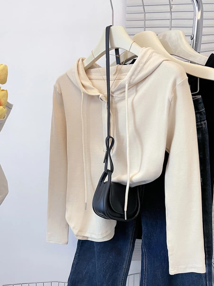 Women's Hoodie Sweatshirt Long Sleeve Crew Neck Short Casual Outerwear Slim Fit Base Layer Inner Short T-Shirt Autumn Winter