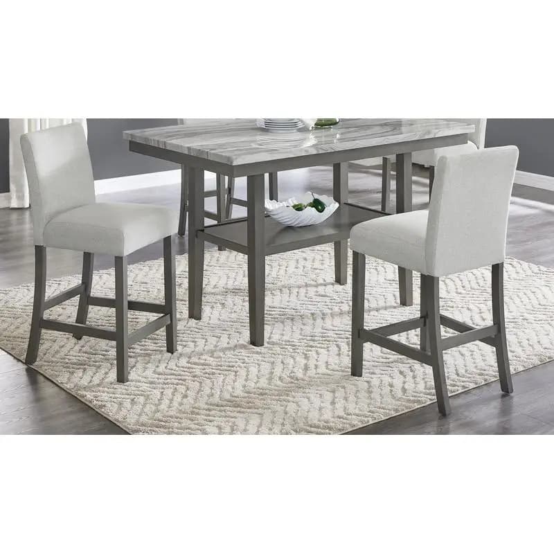 Set di 2 sedie da bancone in tessuto grigio chiaro con struttura in legno grigio e poggiapiedi