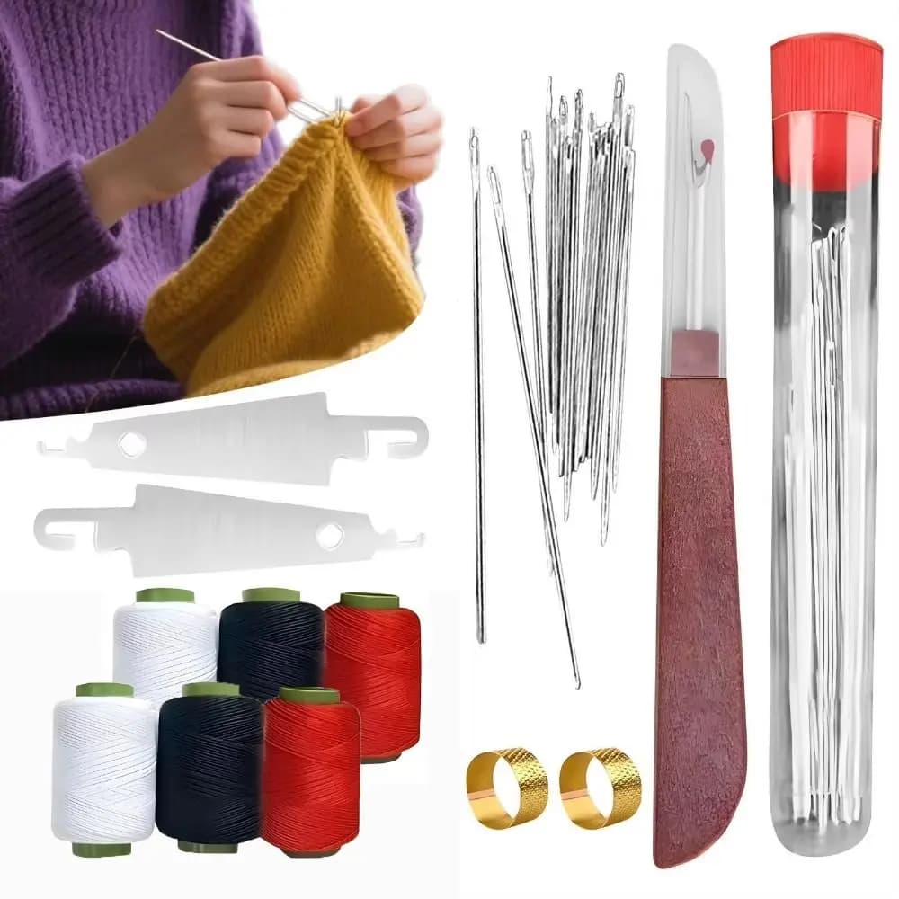 Kit di 37 Aghi da Cucito in Acciaio Inox con Occhiello Grande, Set di Strumenti da Cucito Portatile in Acciaio, Pratico e Compatto