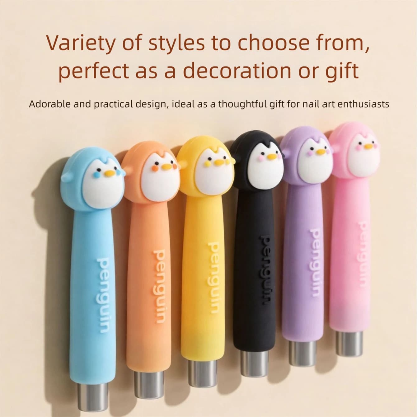 Penna Magnetica per Nail Art a Forma di Pinguino, Strumento per Smalto Occhio di Gatto con Forte Magnete, Bacchetta Magnetica con Manico in Silicone Kawaii