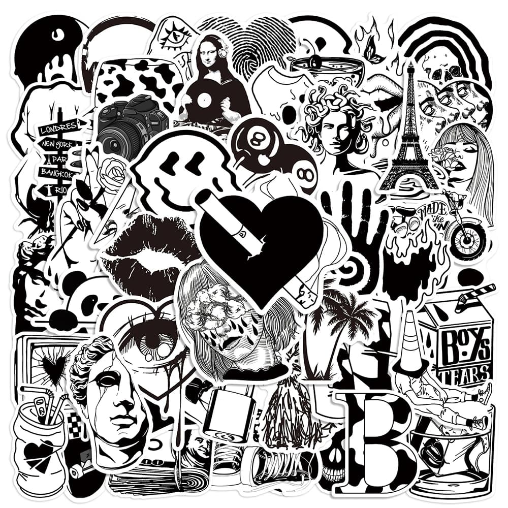 10/30/50 pezzi Cool in bianco e nero Art Styling Graffiti adesivi laptop skateboard moto telefono bagagli decorazione adesivo giocattolo