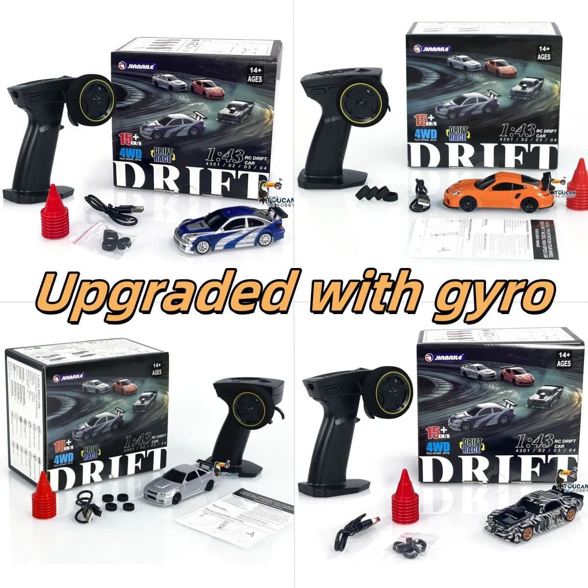 1/43 RC Drift Car con Giroscopio Aggiornato Ver 2.4G Radiocomando Mini Drift Race Car 4WD Radiocomando RC Giocattoli Coni Traffico Regali