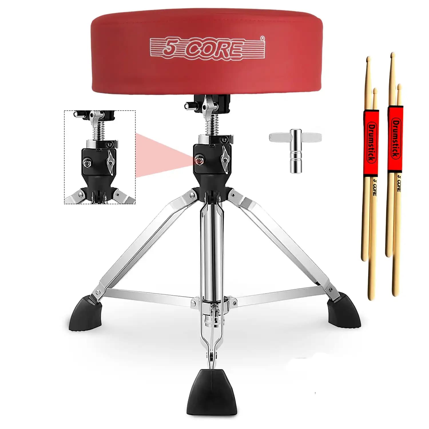 5 Core Drum Throne Padded Adjustable Guitar Stool Drummer Seat for Adults & Kids DS CH RED PR HD