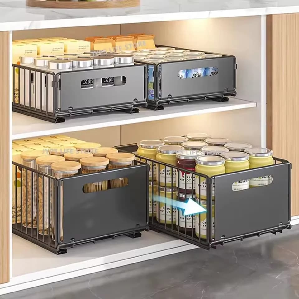 Organizzatore Estraibile per Cucina, Vassoio Scorrevole per Armadietto, Porta Spezie e Bottiglie, Organizzatore per Cucina