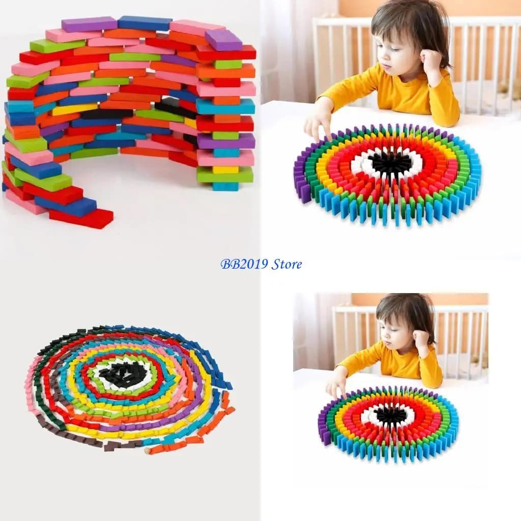 Q0KB 120 pezzi Dominio set per bambini Building in legno 12 colori Dominoes Racing Tile Games Toy per bambini