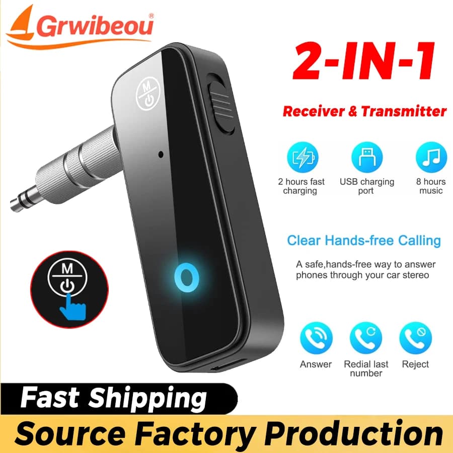 Ricevitore e Trasmettitore Bluetooth 5.0 Wireless, Adattatore AUX per Auto, Amplificatore Audio Stereo per TV e Auto