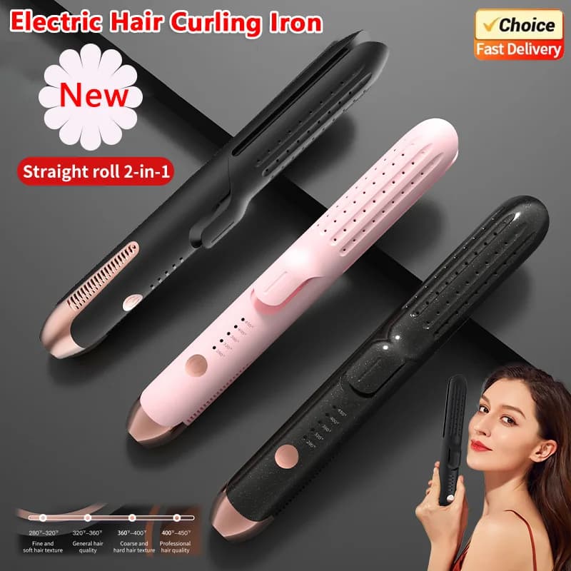Professional hair plate 2 in 1 with curling wand, negative ceramic plates lon, adjustable temperature, living room