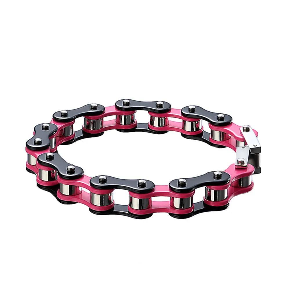 Braccialetti da uomo rosa, bracciale a maglie da bicicletta da motociclista nero per gioielli da uomo/donna con catena da polso in acciaio inossidabile
