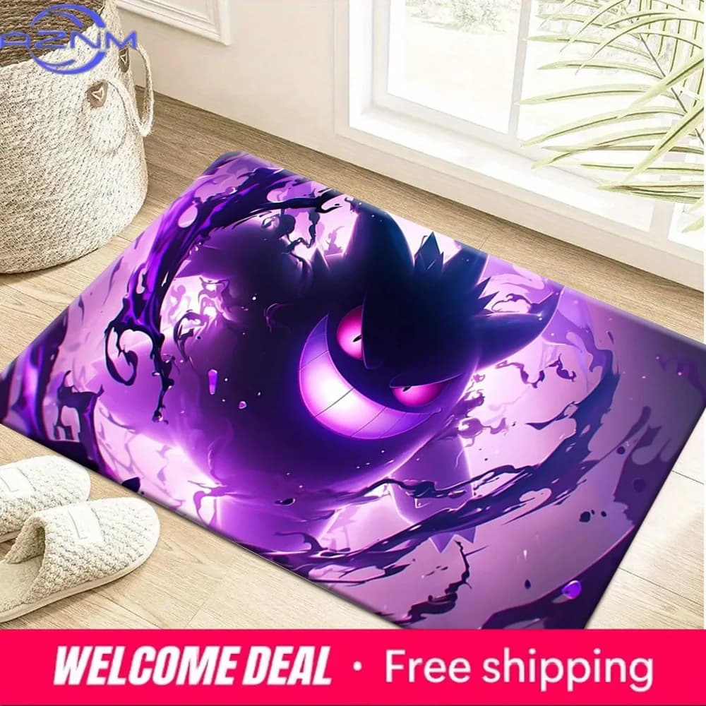Pokemon Gengar Purple Shadow Aesthetic Print Non-Slip Doormat, Absorbent Floor Mat for Home Decor