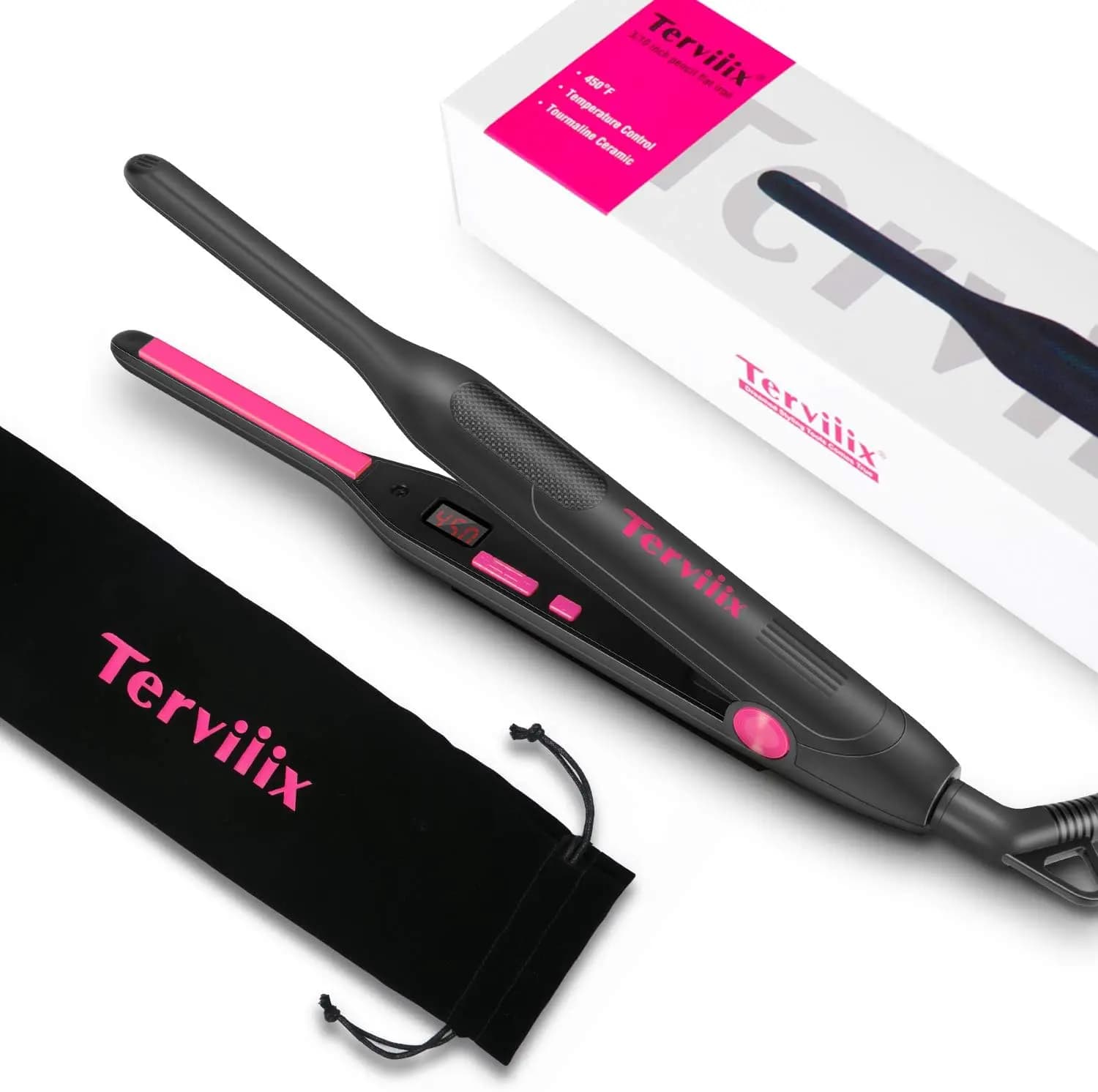 Mini Piastra per Capelli Corti, Lisciante in Ceramica e Tormalina da 3/10 Pollici, Doppia Tensione con Temperatura Regolabile, Spegnimento Automatico